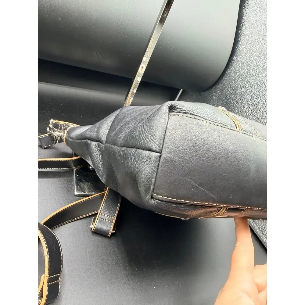 Franco Sarto Black Leather Studded Grommet Tote Shoulder Bag